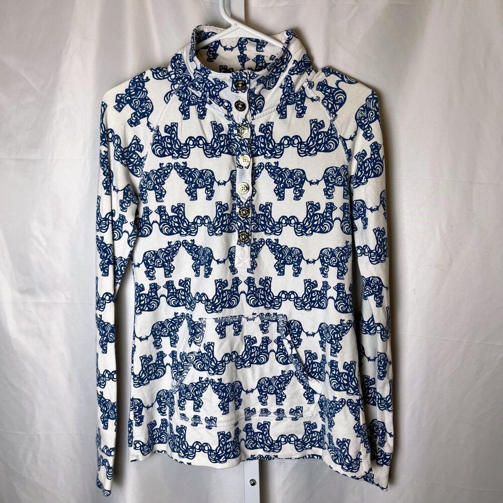 Lilly Pulitzer Pullover Sweatshirt Sz XS Blue Elephant Print Style 13153 Coastal - Picture 2 of 7